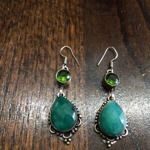 Sterling silver 925 earrings with green citron stone, and another stone